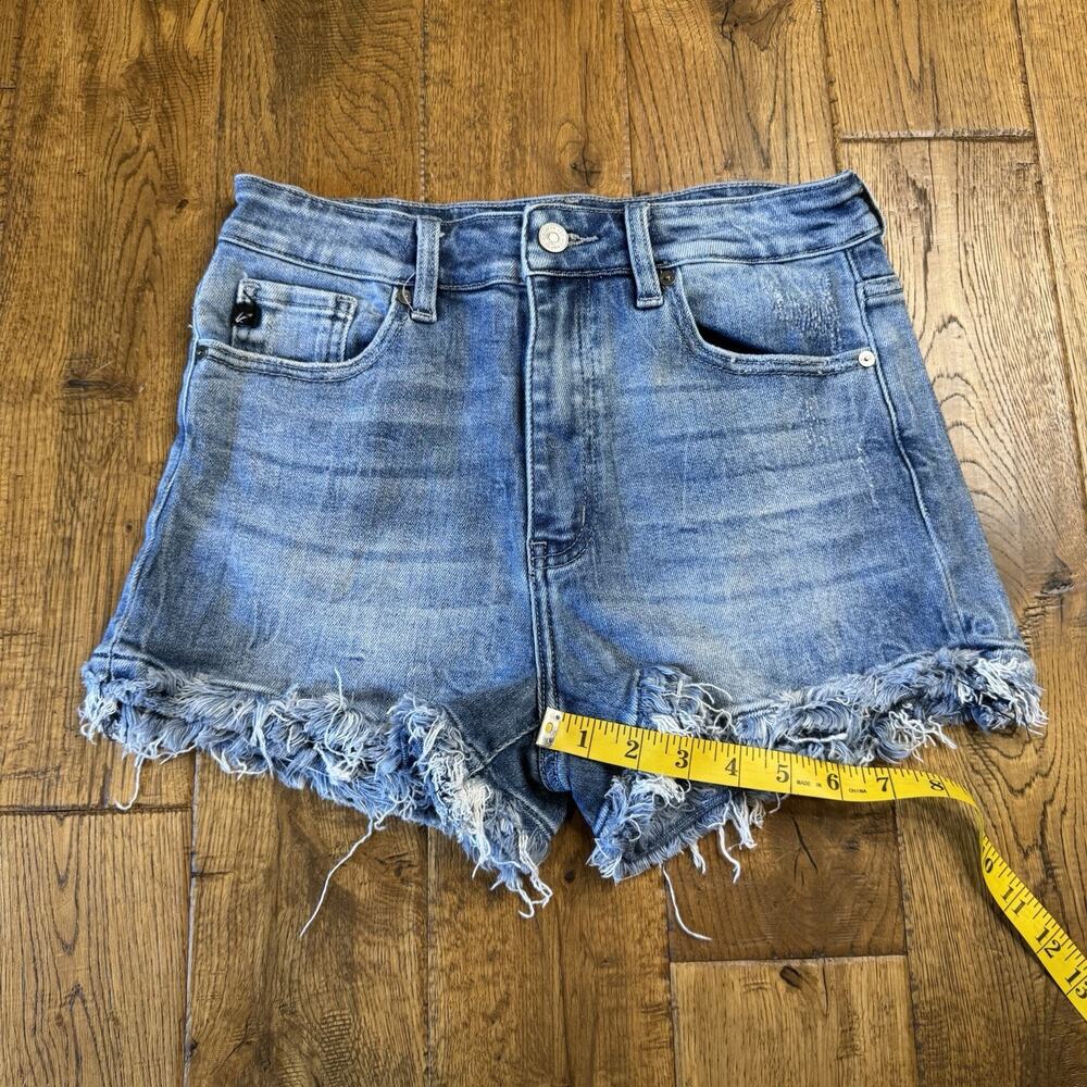Kancan Cut Off Shorts Womens Sz L Med Wash Frayed Stretch Denim Style KC6358M - Picture 4 of 7